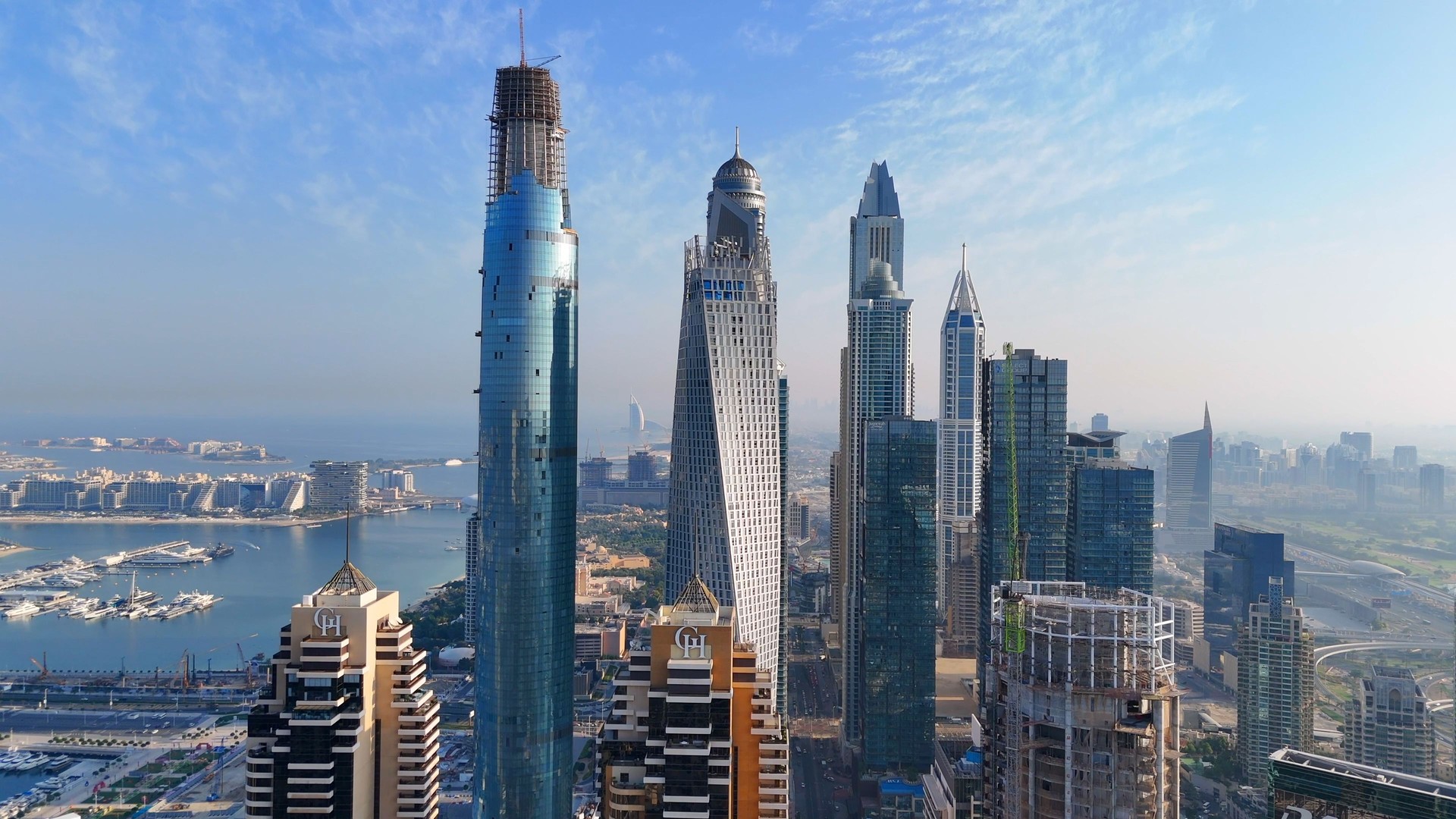 Skyscrapers of Jumeirah and Dubai Marina districts.